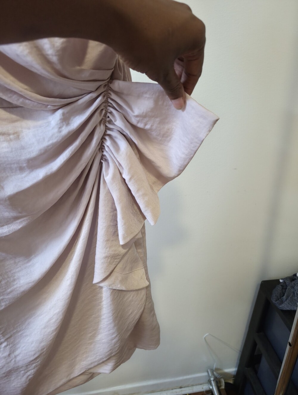 AllSaints One Shoulder Draped Cocktail Blush Pink Ruched Mini Dress Size M - Picture 3 of 7